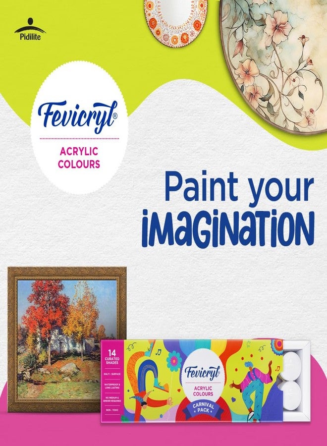 Fevicryl Carnival Kit, 10 ml x 14 Acrylic Colour in Primary, Pastel & Pearl Metallic Shades, Vibrant Paints for Canvas, Fabric, Wood, Glass, Non-Toxic, DIY Art & Craft - Image 2